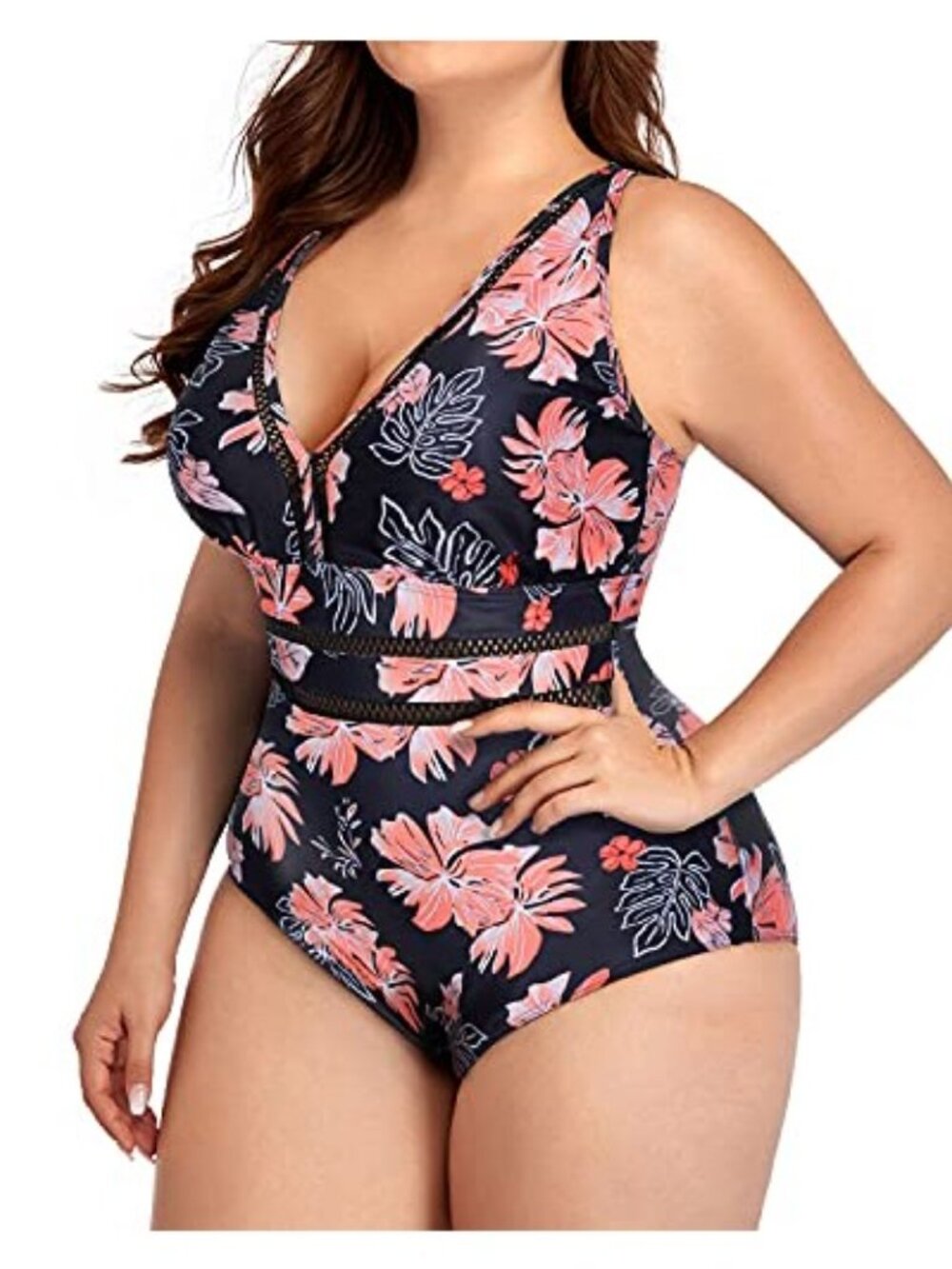 Summer Mae One-Piece Swimsuit Women Size 20W Black Orange Tropical Floral NEW